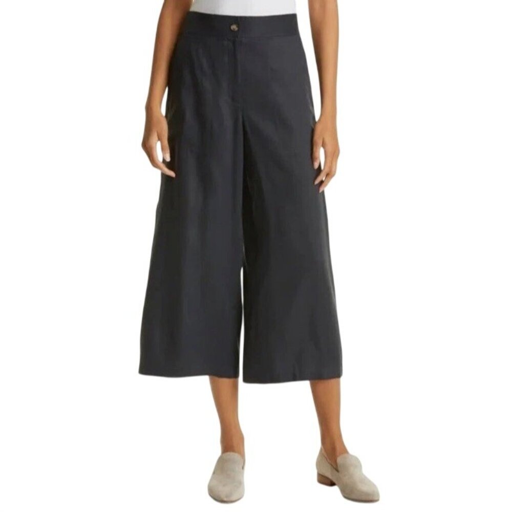 Club Monaco Pants Culottes High Waisted Womens Sz 8  Black Wide Leg Cupro/ Linen